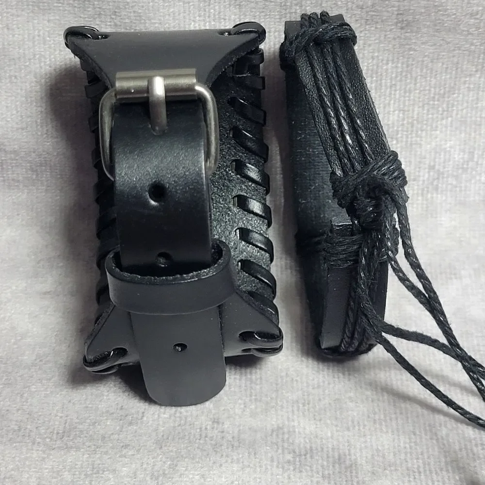 Black Genuine Leather and Dualtone Adjustable Bracelets - Picture 15 of 16